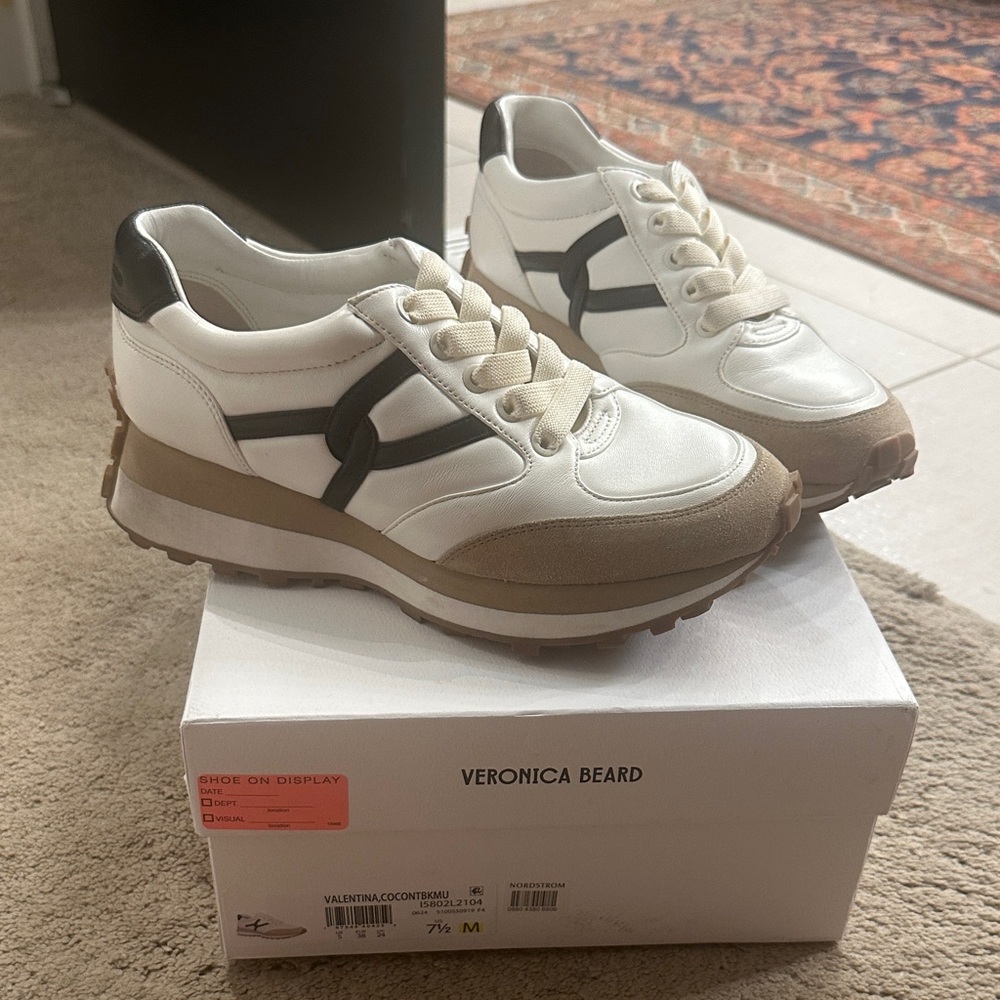 Veronica Beard Valentina Sneakers in Beige and White